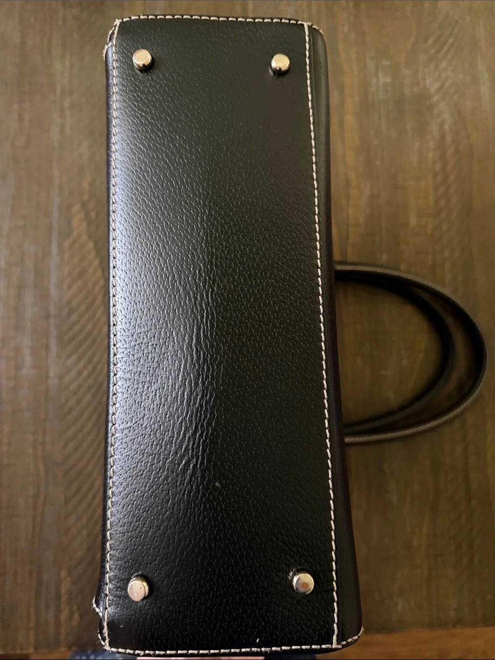 kate spade black leather satchel with white contrast stitching
